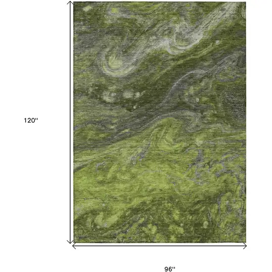 Olive Green And Lime Green Abstract Washable Indoor Outdoor Area Rug Photo 3