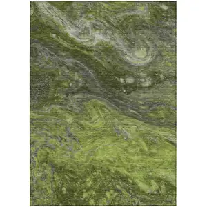 Photo of Olive Green And Lime Green Abstract Washable Indoor Outdoor Area Rug
