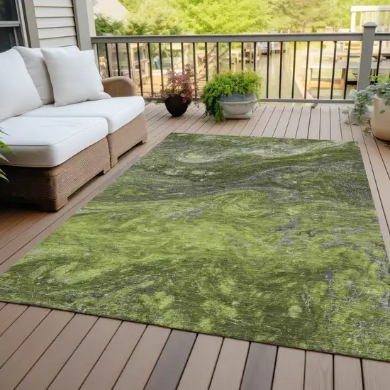 Olive Green And Lime Green Abstract Washable Indoor Outdoor Area Rug Photo 7