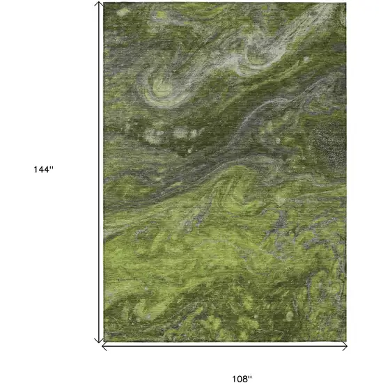 Olive Green And Lime Green Abstract Washable Indoor Outdoor Area Rug Photo 3