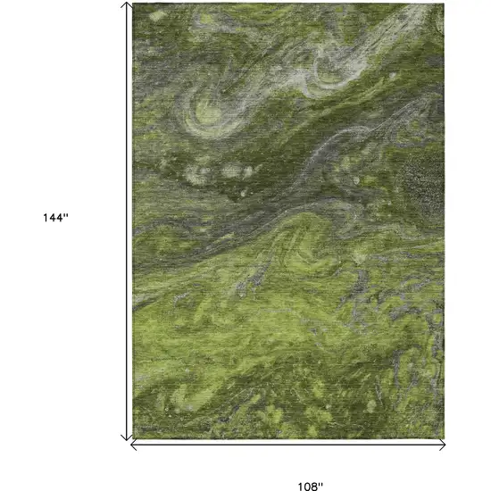 Olive Green And Lime Green Abstract Washable Indoor Outdoor Area Rug Photo 3