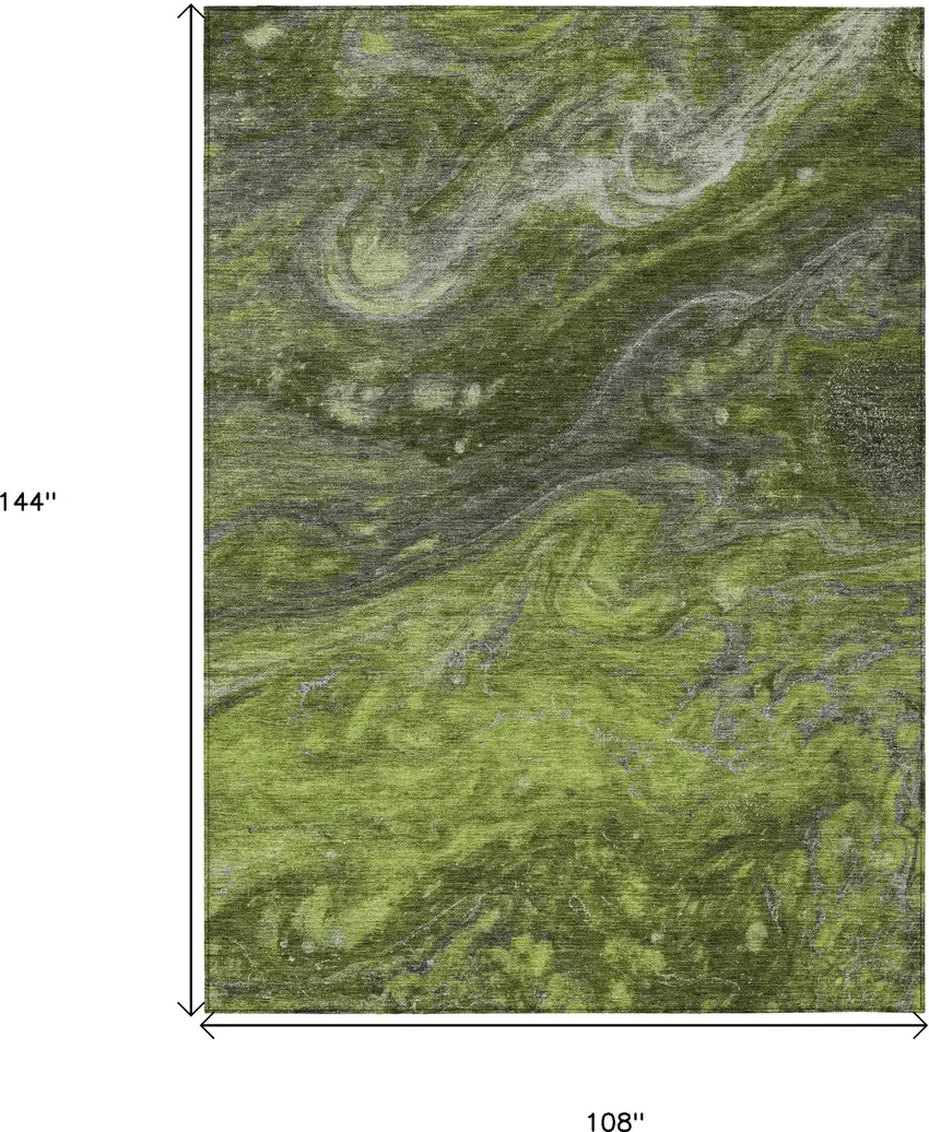 Olive Green And Lime Green Abstract Washable Indoor Outdoor Area Rug Photo 3