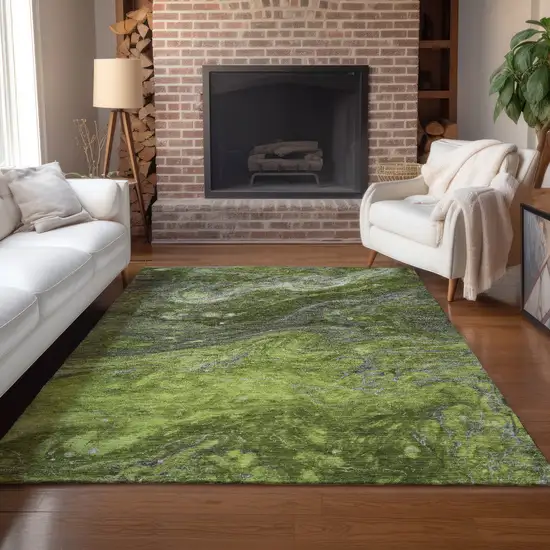 Olive Green And Lime Green Abstract Washable Indoor Outdoor Area Rug Photo 8