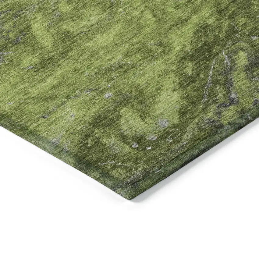Olive Green And Lime Green Abstract Washable Indoor Outdoor Area Rug Photo 5