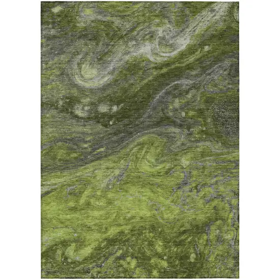 Olive Green And Lime Green Abstract Washable Indoor Outdoor Area Rug Photo 2