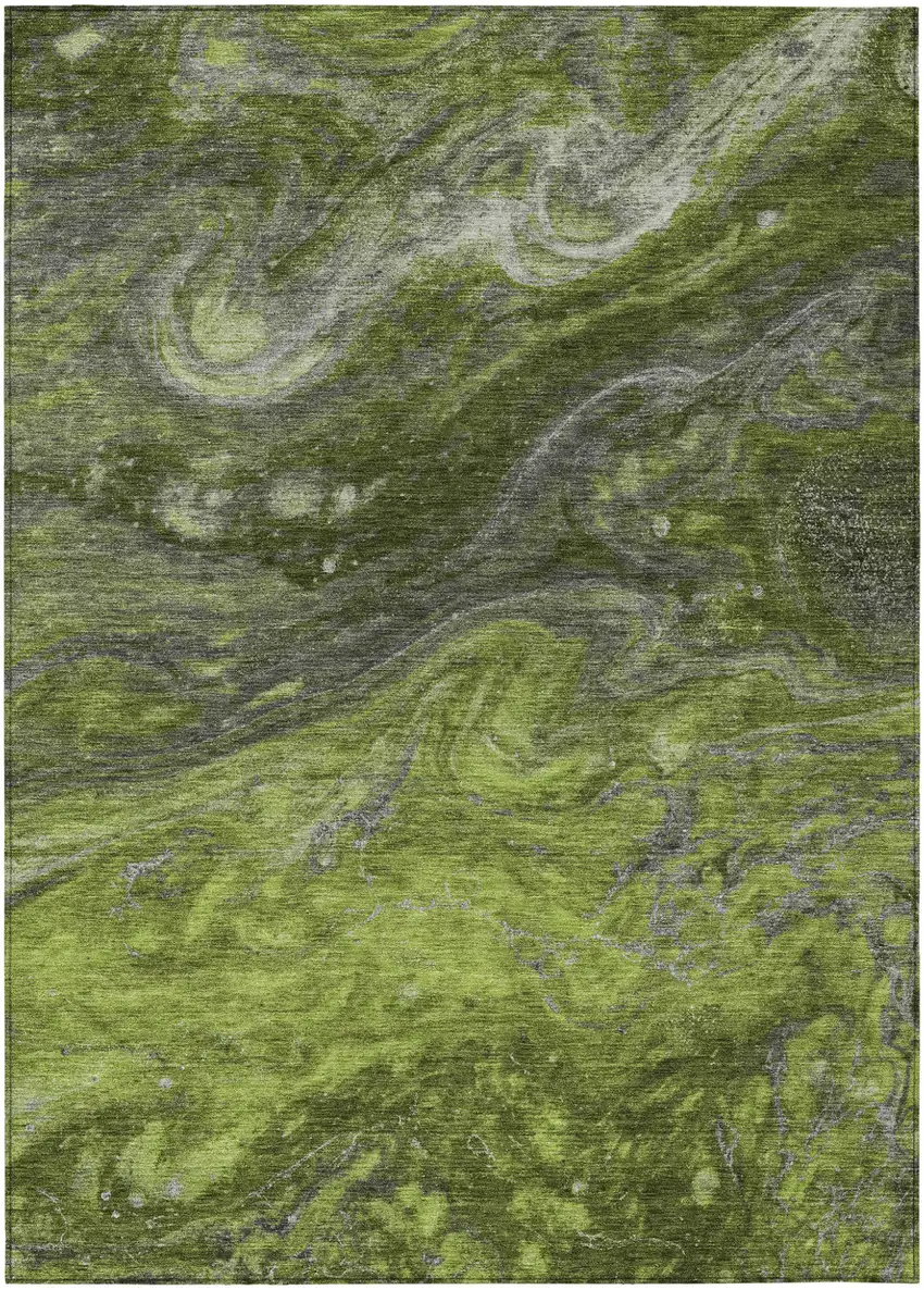Olive Green And Lime Green Abstract Washable Indoor Outdoor Area Rug Photo 2