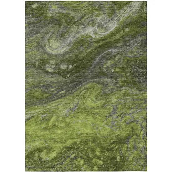 Olive Green And Lime Green Abstract Washable Indoor Outdoor Area Rug Photo 2