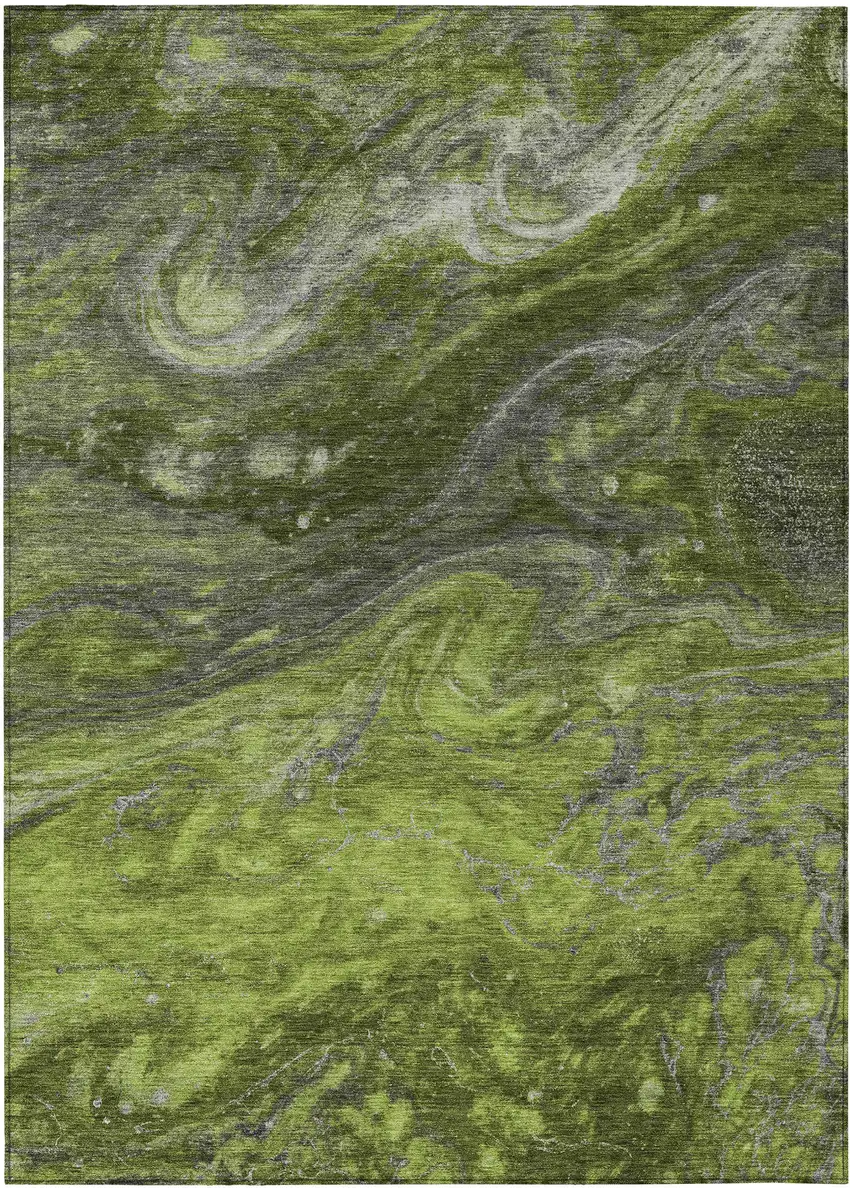 Olive Green And Lime Green Abstract Washable Indoor Outdoor Area Rug Photo 2
