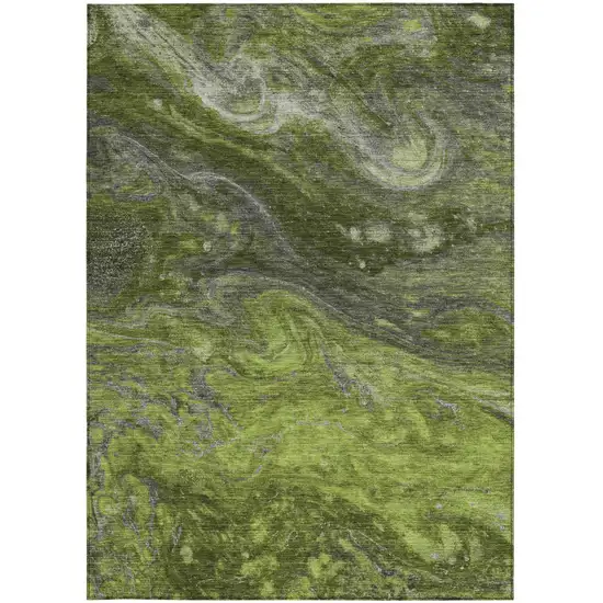 Olive Green And Lime Green Abstract Washable Indoor Outdoor Area Rug Photo 6