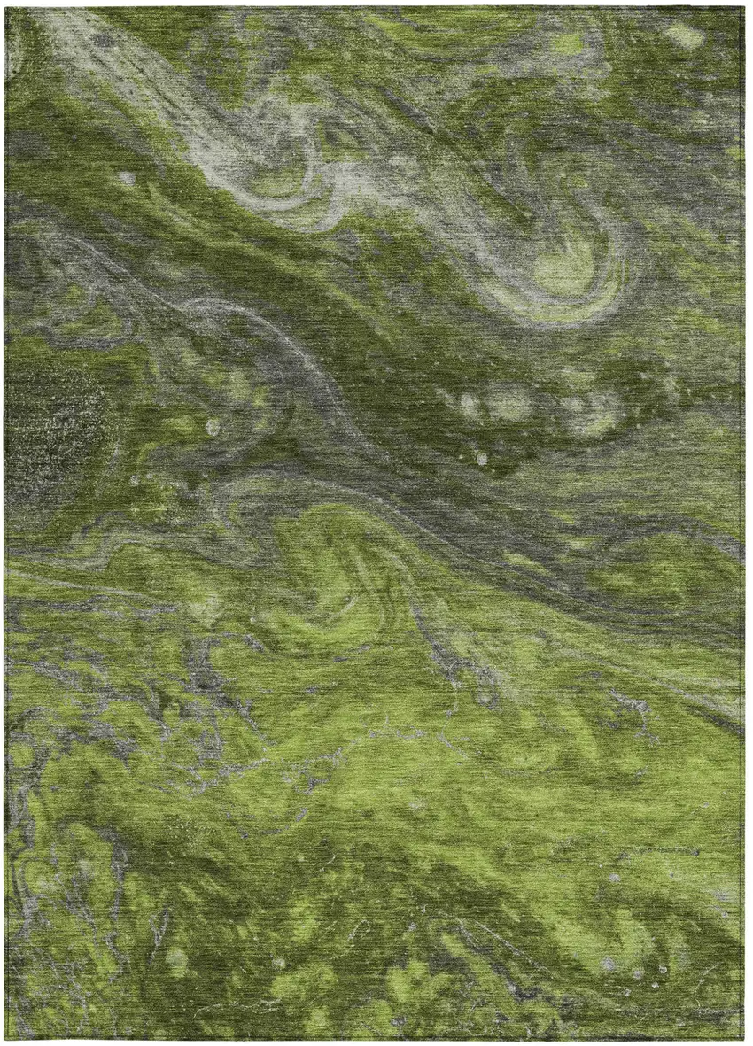Olive Green And Lime Green Abstract Washable Indoor Outdoor Area Rug Photo 6
