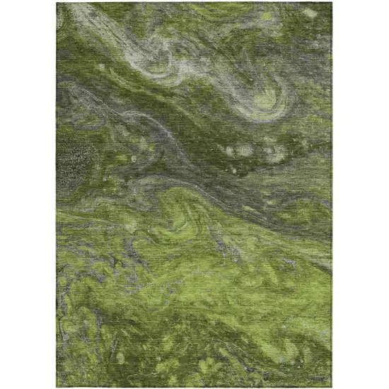 Olive Green And Lime Green Abstract Washable Indoor Outdoor Area Rug Photo 6