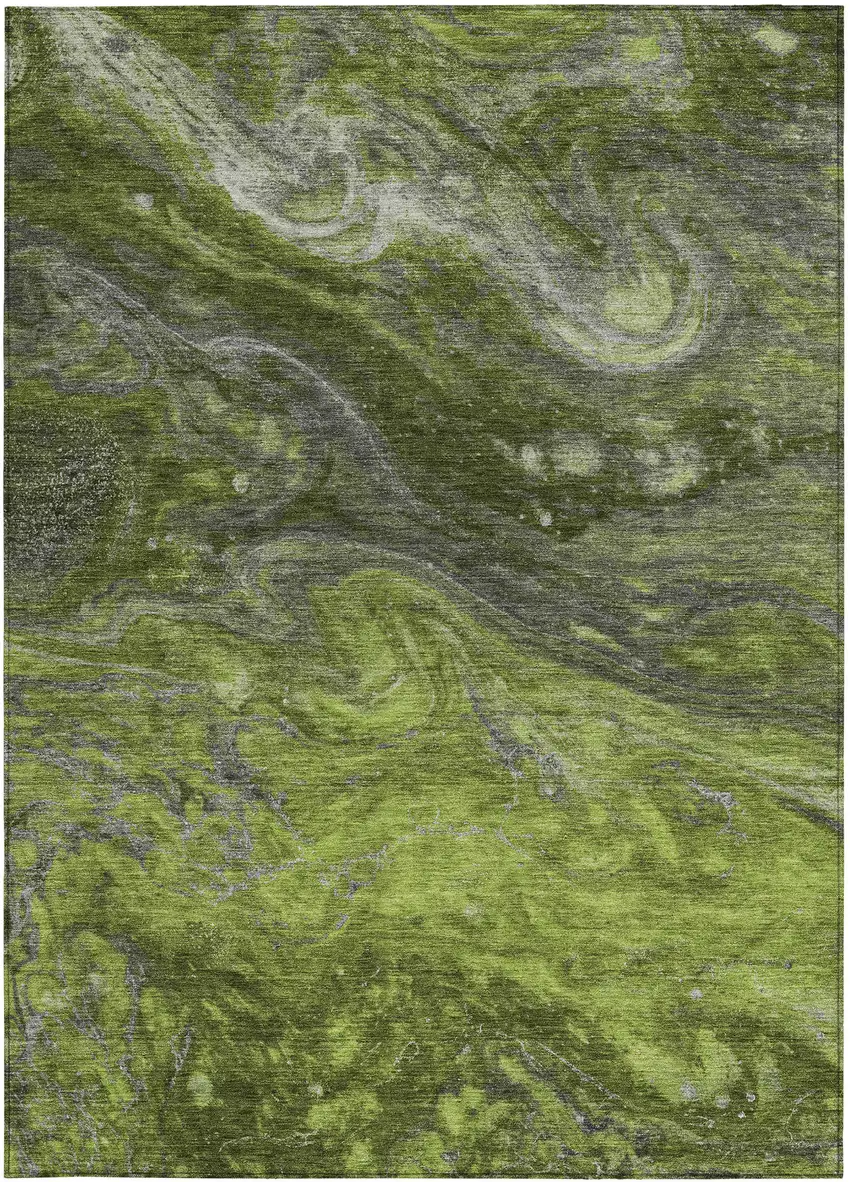 Olive Green And Lime Green Abstract Washable Indoor Outdoor Area Rug Photo 6