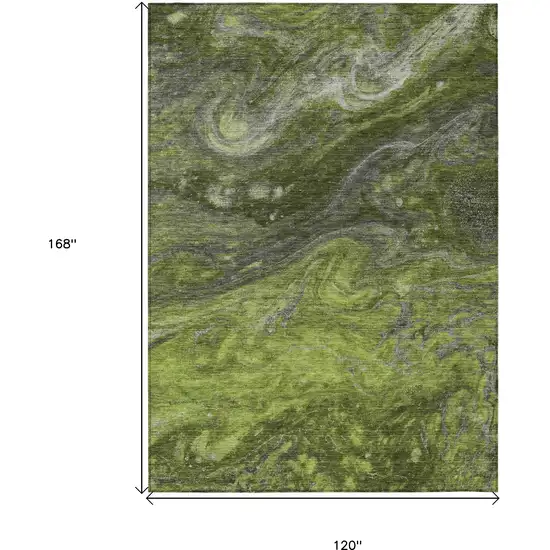 Olive Green And Lime Green Abstract Washable Indoor Outdoor Area Rug Photo 3