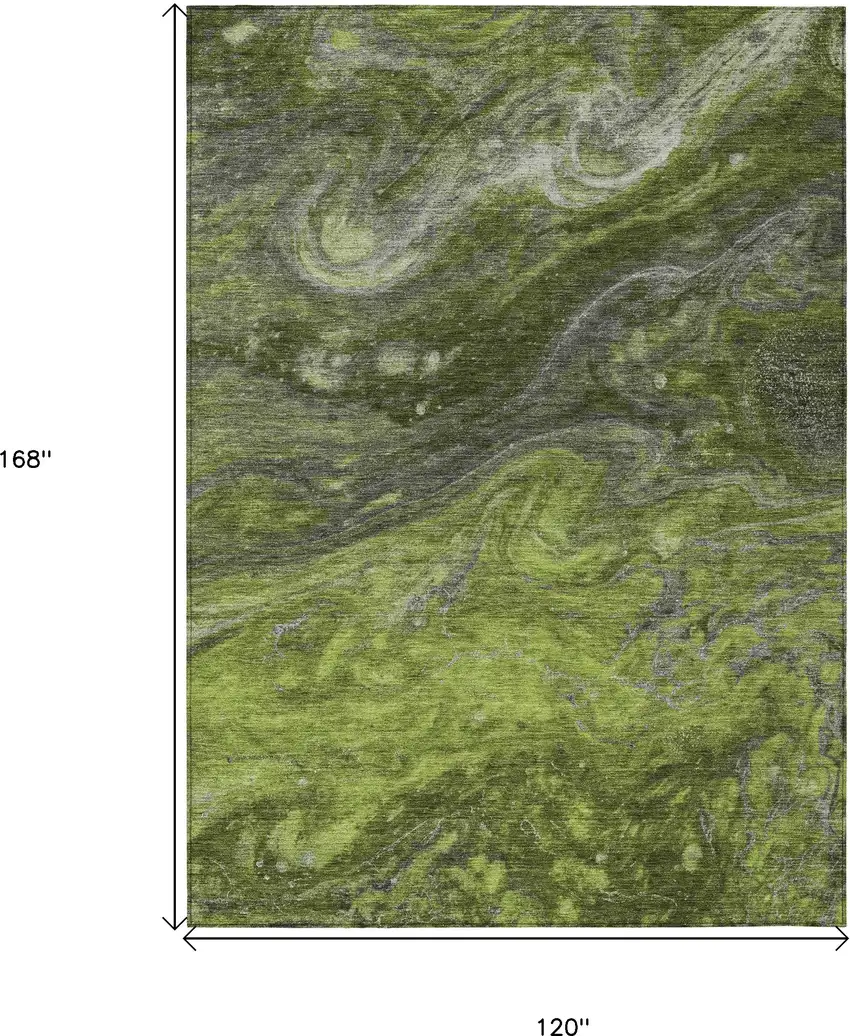 Olive Green And Lime Green Abstract Washable Indoor Outdoor Area Rug Photo 3