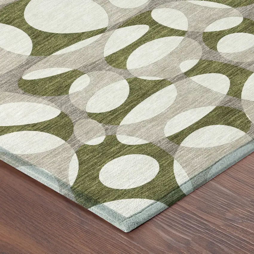 Olive Green And Linen Abstract Washable Indoor Outdoor Area Rug Photo 8