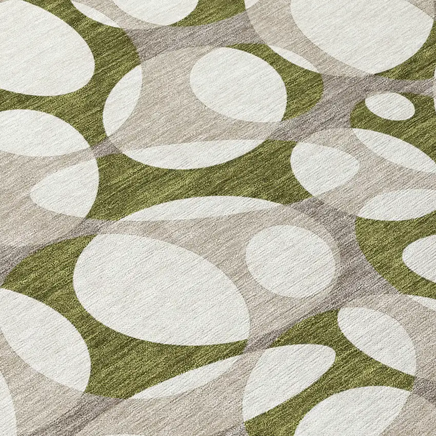Olive Green And Linen Abstract Washable Indoor Outdoor Area Rug Photo 9