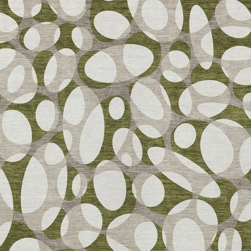 Olive Green And Linen Abstract Washable Indoor Outdoor Area Rug Photo 2