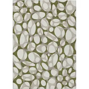 Photo of Olive Green And Linen Abstract Washable Indoor Outdoor Area Rug