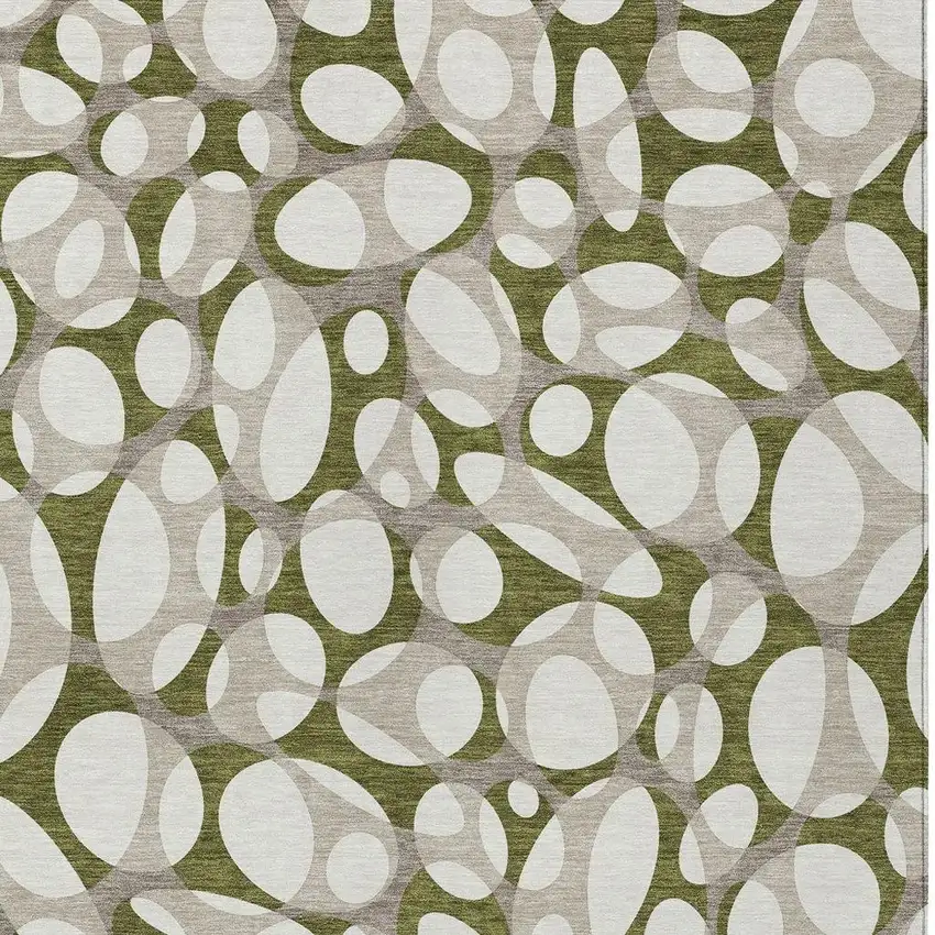 Olive Green And Linen Abstract Washable Indoor Outdoor Area Rug Photo 3