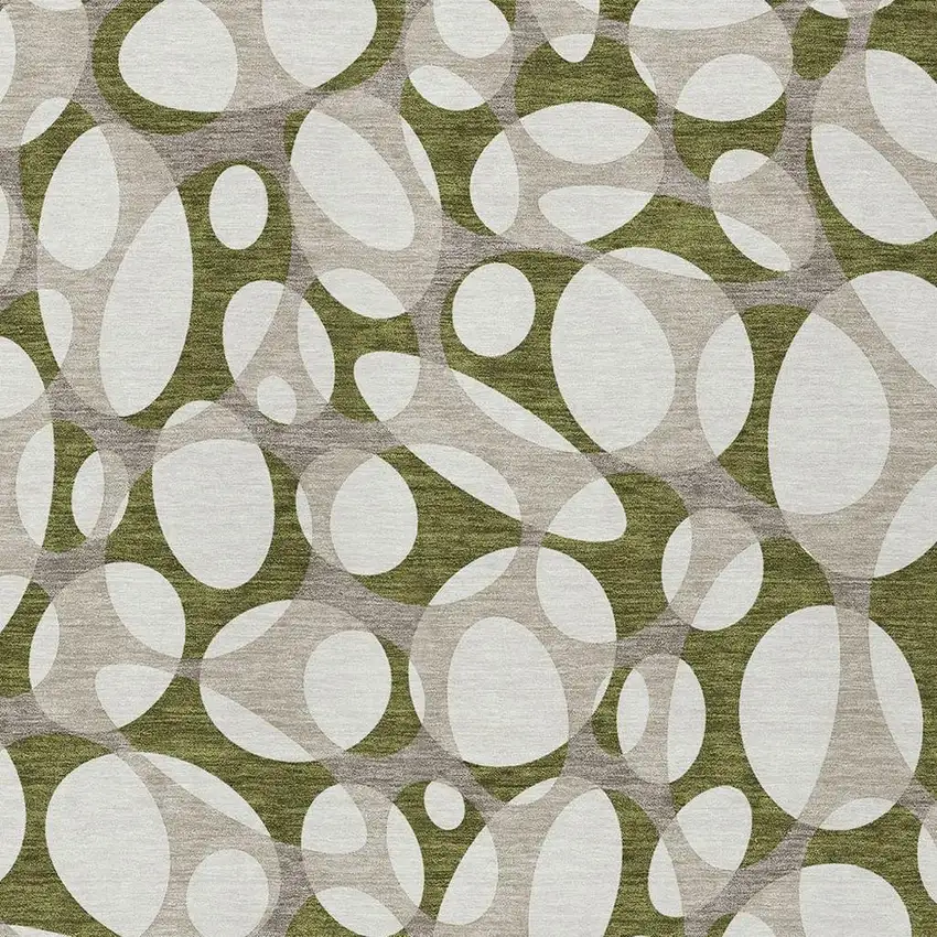 Olive Green And Linen Abstract Washable Indoor Outdoor Area Rug Photo 2