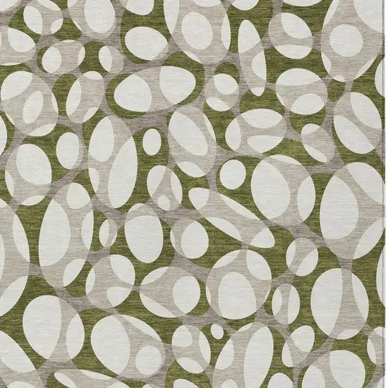 Olive Green And Linen Abstract Washable Indoor Outdoor Area Rug Photo 3
