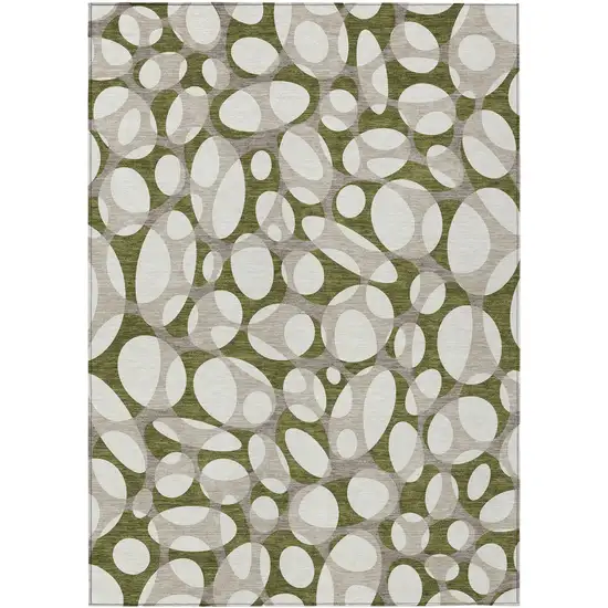 Olive Green And Linen Abstract Washable Indoor Outdoor Area Rug Photo 1