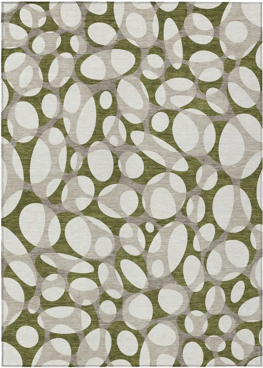 Olive Green And Linen Abstract Washable Indoor Outdoor Area Rug Photo 1