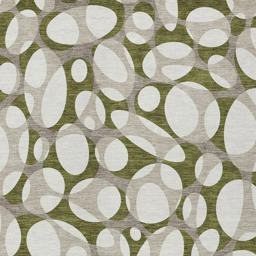 Olive Green And Linen Abstract Washable Indoor Outdoor Area Rug Photo 2
