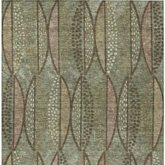 Olive Green And Linen Geometric Washable Indoor Outdoor Area Rug Photo 4