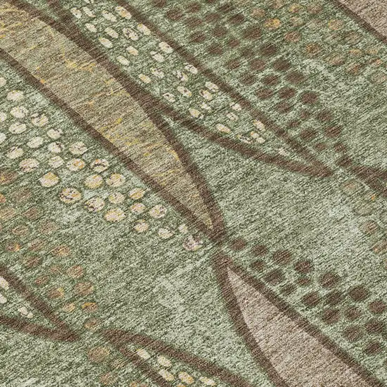 Olive Green And Linen Geometric Washable Indoor Outdoor Area Rug Photo 6