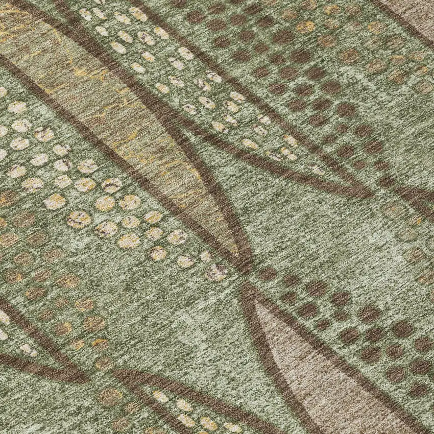 Olive Green And Linen Geometric Washable Indoor Outdoor Area Rug Photo 6