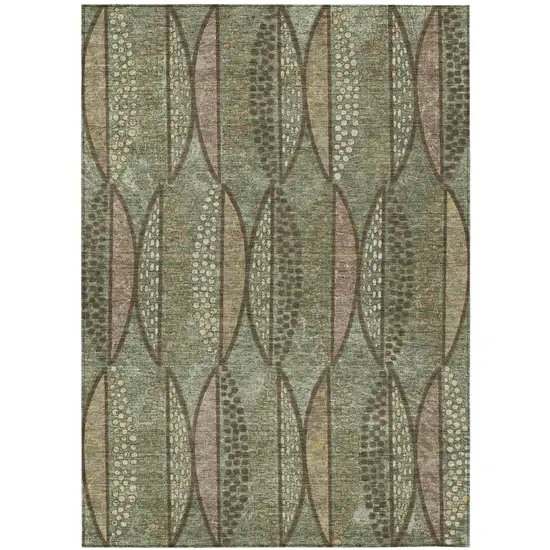 Olive Green And Linen Geometric Washable Indoor Outdoor Area Rug Photo 2