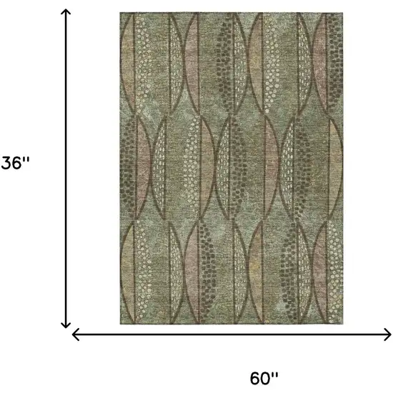 Olive Green And Linen Geometric Washable Indoor Outdoor Area Rug Photo 7
