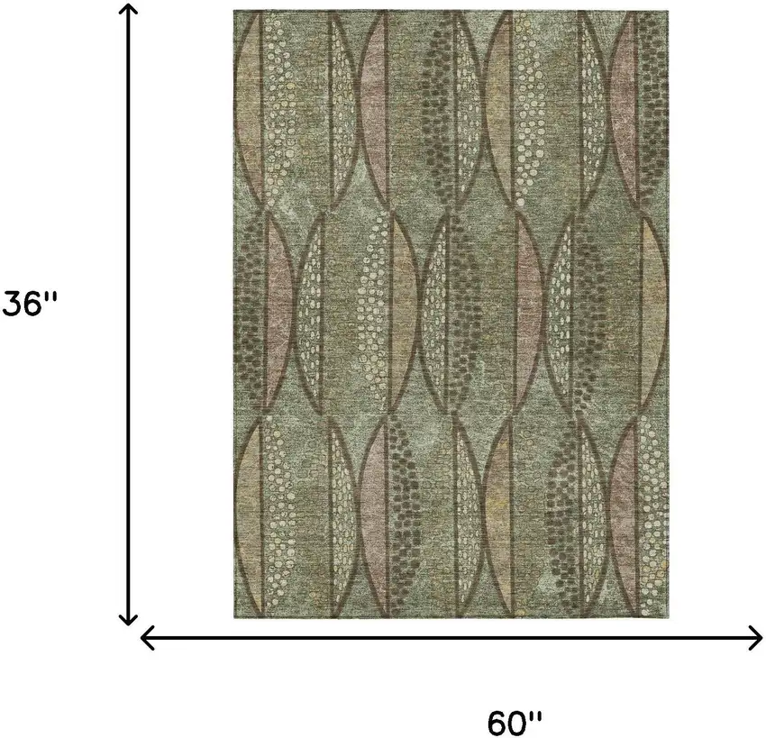 Olive Green And Linen Geometric Washable Indoor Outdoor Area Rug Photo 7