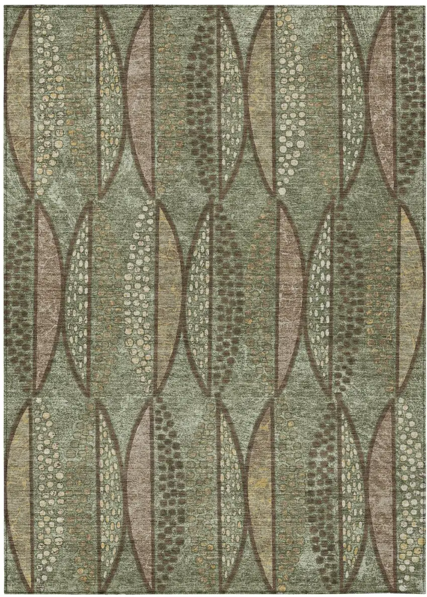 Olive Green And Linen Geometric Washable Indoor Outdoor Area Rug Photo 2