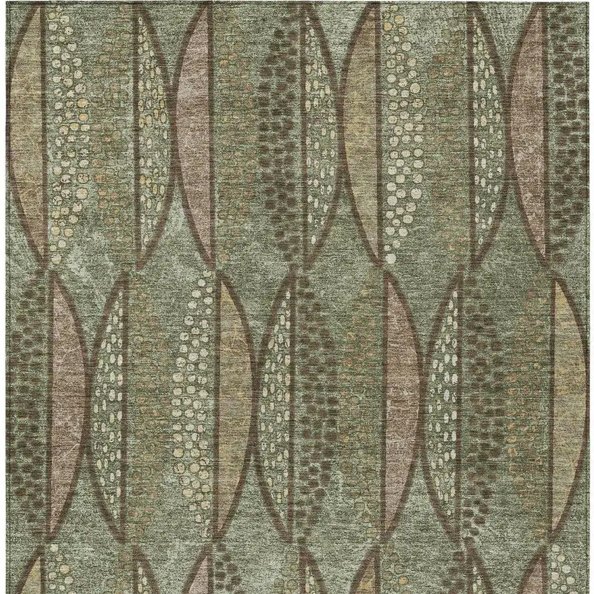 Olive Green And Linen Geometric Washable Indoor Outdoor Area Rug Photo 4