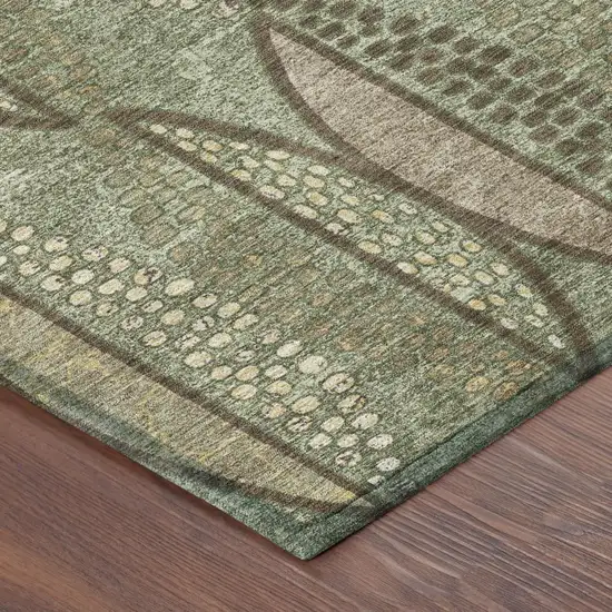 Olive Green And Linen Geometric Washable Indoor Outdoor Area Rug Photo 5