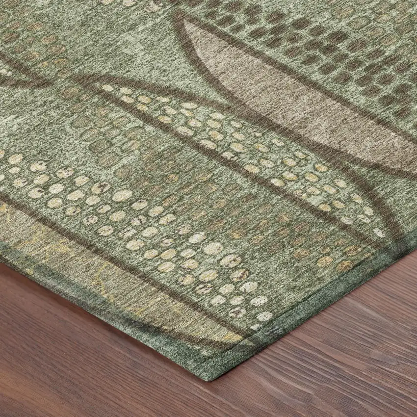 Olive Green And Linen Geometric Washable Indoor Outdoor Area Rug Photo 5