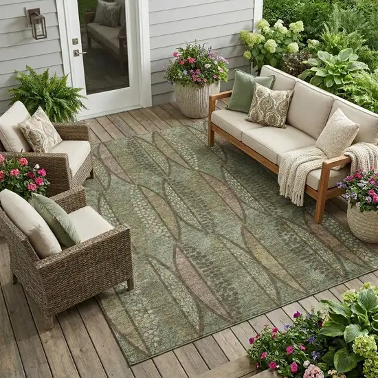 Olive Green And Linen Geometric Washable Indoor Outdoor Area Rug Photo 1