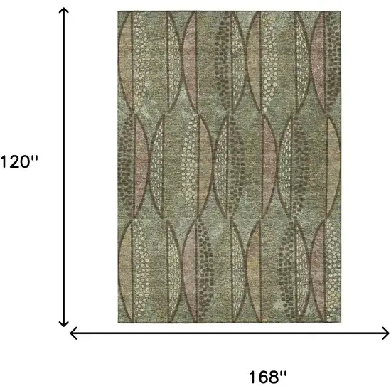 Olive Green And Linen Geometric Washable Indoor Outdoor Area Rug Photo 7