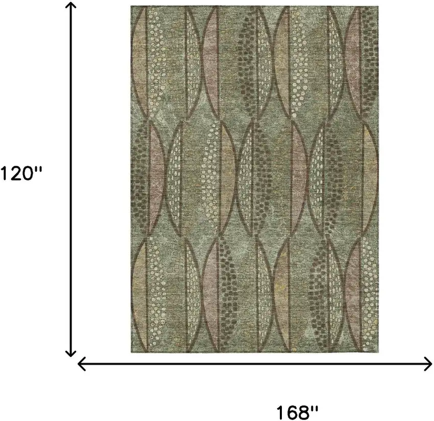 Olive Green And Linen Geometric Washable Indoor Outdoor Area Rug Photo 7