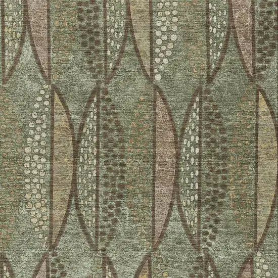 Olive Green And Linen Geometric Washable Indoor Outdoor Area Rug Photo 3