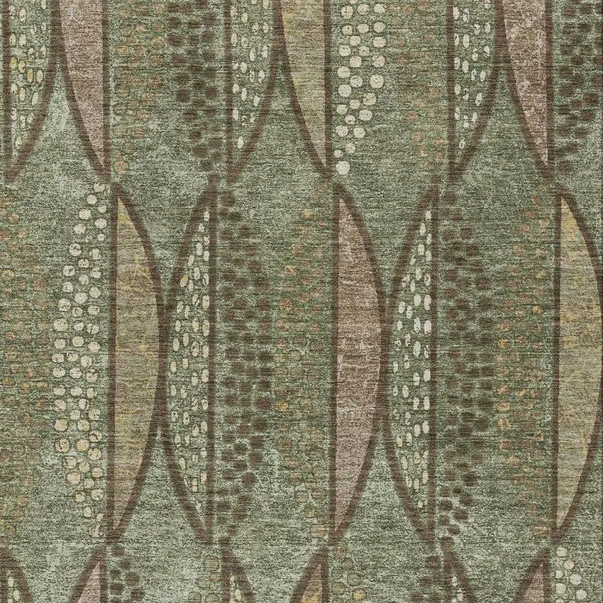 Olive Green And Linen Geometric Washable Indoor Outdoor Area Rug Photo 3