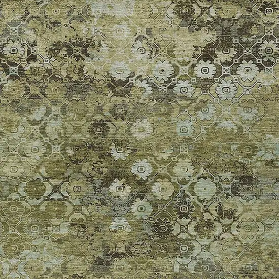 Olive Green And Mint Green Abstract Washable Indoor Outdoor Area Rug Photo 2