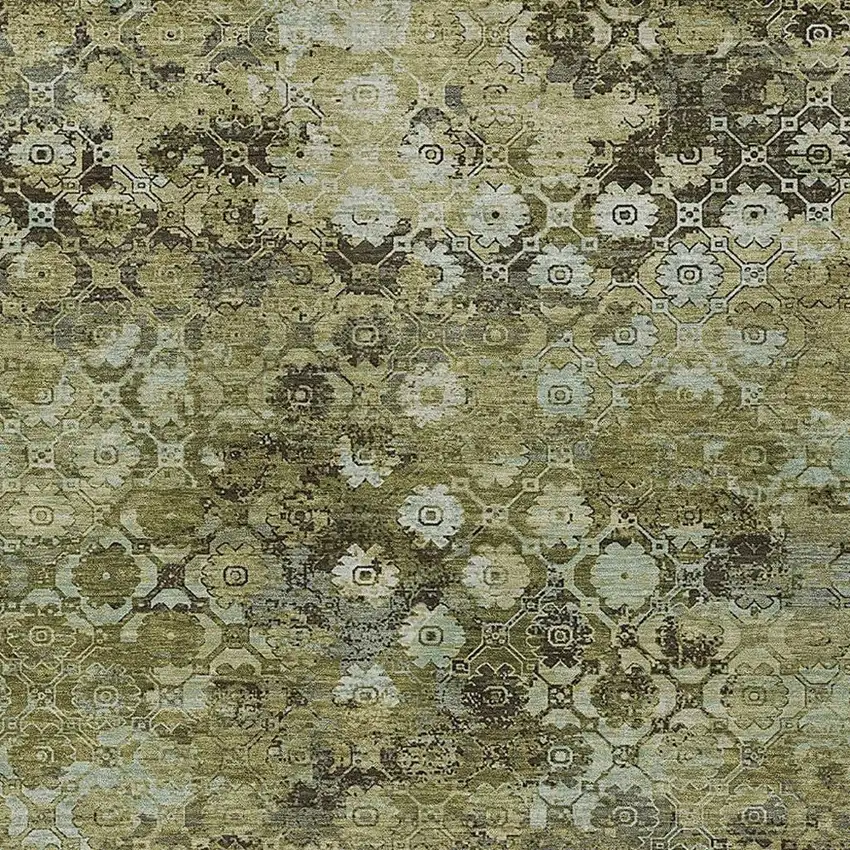 Olive Green And Mint Green Abstract Washable Indoor Outdoor Area Rug Photo 2