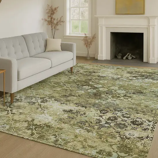 Olive Green And Mint Green Abstract Washable Indoor Outdoor Area Rug Photo 6