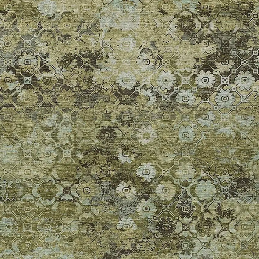 Olive Green And Mint Green Abstract Washable Indoor Outdoor Area Rug Photo 2