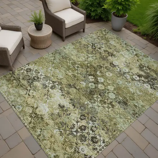 Olive Green And Mint Green Abstract Washable Indoor Outdoor Area Rug Photo 7