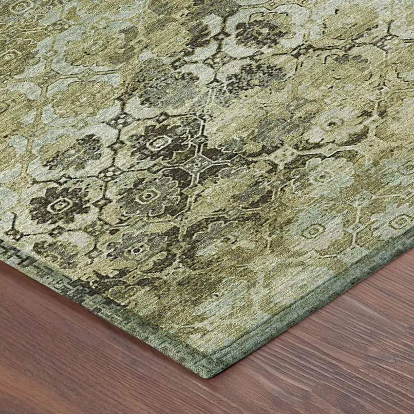 Olive Green And Mint Green Abstract Washable Indoor Outdoor Area Rug Photo 8