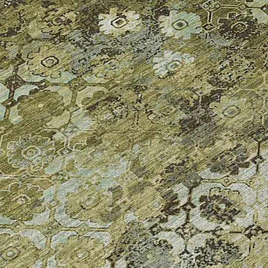 Olive Green And Mint Green Abstract Washable Indoor Outdoor Area Rug Photo 9